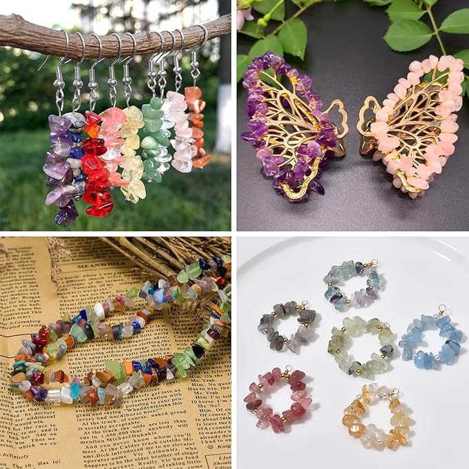 Ouubuuy Jewelry Making Kits for Adults Women with 1200pcs 20 Colors Crystals Beads,Natural Irregular Crystal Chips for DIY Jewelry Bracelet Earring Necklace Craft Making