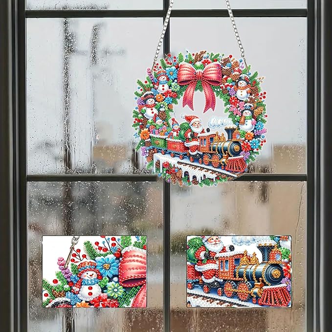 SHLUHA Diamond Art Kits for Adults Diamond Art Christmas Santa Claus Design Special Shape Acrylic Hanging Pendant Crystal Mosaic Home Wall Door Window Decor with Chain Handmade Christmas Gift(LG06)