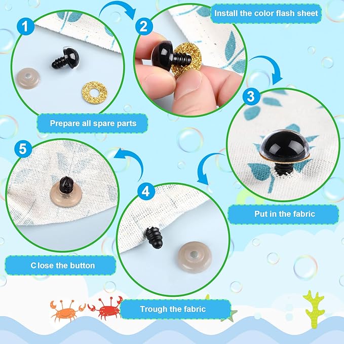 UPINS 180 Pieces 10-20 mm Large Safety Eyes and Nose with Washers for Amigurumi Stuffed Animal Eyes Plastic Craft Doll Crochet Eyes for DIY of Puppet, Bear, Toy Making Supplies (Assorted Colors)