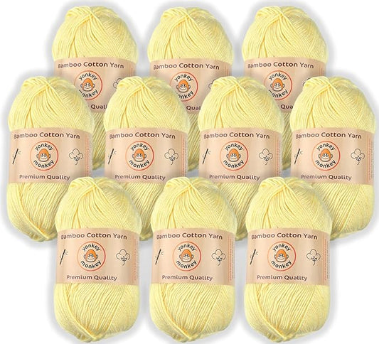 10-Pack of Yonkey Monkey 500 Grams Yarn - 70% Rayon derived from Bamboo, 30% Cotton - Imported - Milk Yellow 9009