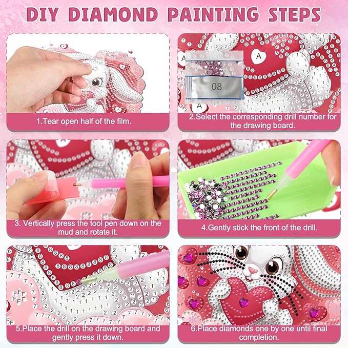 DOMROM Rabbit Diamond Art Hanging Kits for Adult Beginners, Special Shaped Crystal Diamond Painting Rabbit Pendant, DIY Diamond Art Suncatchers Animal for Home Garden Wall Decor Gift