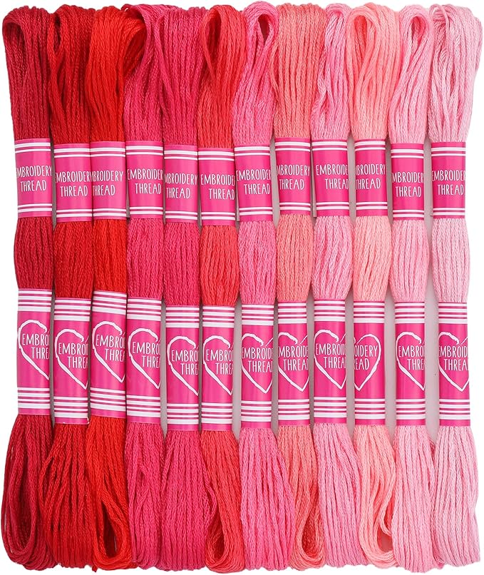 Embroidery Floss,12 Skeins Red Embroidery Thread,Friendship Bracelet String for DIY Making,Embroidery Crafts