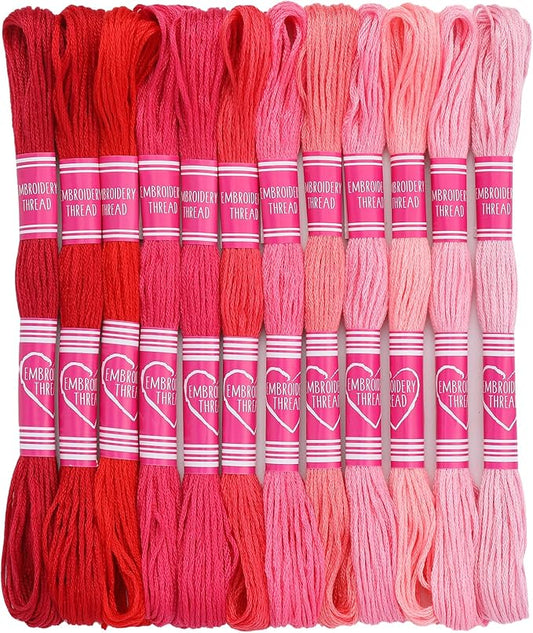 Embroidery Floss,12 Skeins Red Embroidery Thread,Friendship Bracelet String for DIY Making,Embroidery Crafts