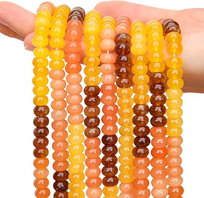 2 Strands (150PCs) Yellow Shade Jade Rondelle Beads, 5 * 8mm Gemstone Loose Spacer Abacus Disk Beads for DIY Bracelet Necklace Earrings Jewelry Making, Craft Supplies Beading Kit