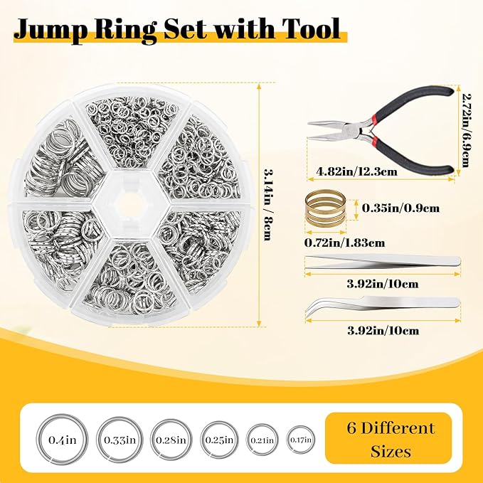 Gartful Jump Rings for Jewelry Making, 4-10mm Silver Jump Ring with Pliers & Tweezers & Opener Ring for Jewelry Repair & DIY Necklace, Bracelet, Earring, Keychain