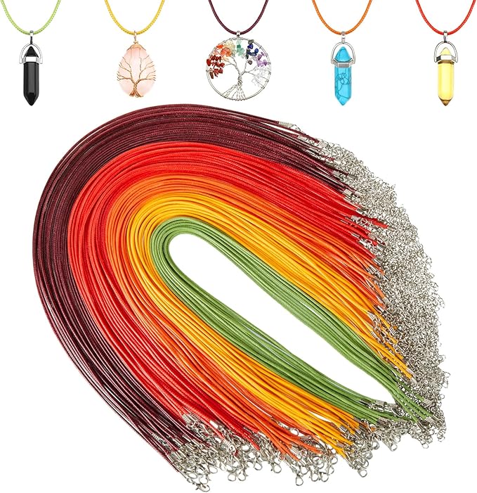 Tudomro 100 Pieces Waxed Leather Necklace Cord Bulk with Clasp Necklace Bracelet Chains String Rope Cord for Jewelry Making Pendants Charms(Fall Color,20 Inch)