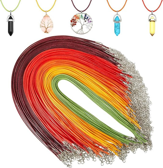 Tudomro 100 Pieces Waxed Leather Necklace Cord Bulk with Clasp Necklace Bracelet Chains String Rope Cord for Jewelry Making Pendants Charms(Fall Color,20 Inch)