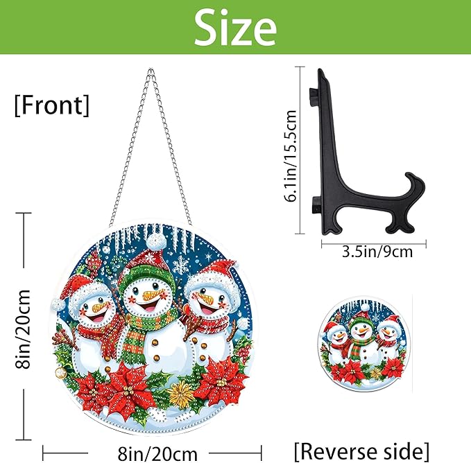 Wergund 5D DIY Christmas Diamond Art Hanging Kits, Hanging Diamond Art Snowman, Acrylic Special Shaped Rhinestone, Window Hanging Pendants for Home Wall Garden Front Door Outdoor Decor Gift(Christmas)