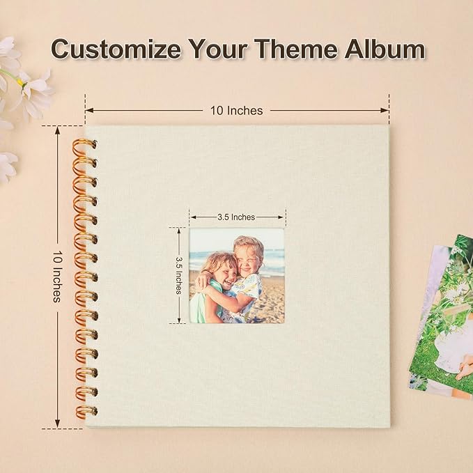 Scrapbook Photo Album 10x10 Inches 40 Pages Hardcover Kraft Paper Linen Cover Scrap Book Memory Book DIY Scrapbook Albums for Wedding Baby Boyfriend Travel Anniversary Family, Beige