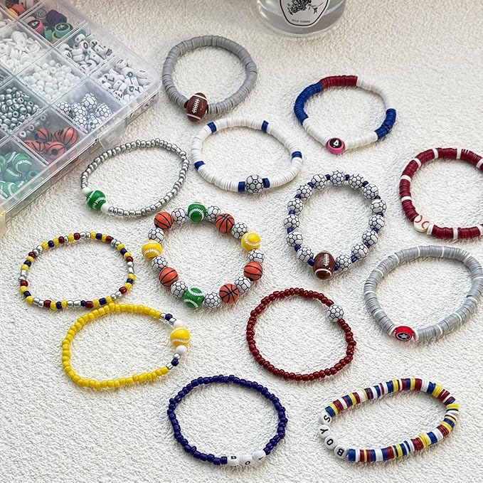 3950PCS Sports Ball Beads for Jewelry Making, Acrylic Clay Beads for Bracelets Volleyball Softball Football Baseball Basketball Soccer Bead with Letter Bead for DIY Crafts