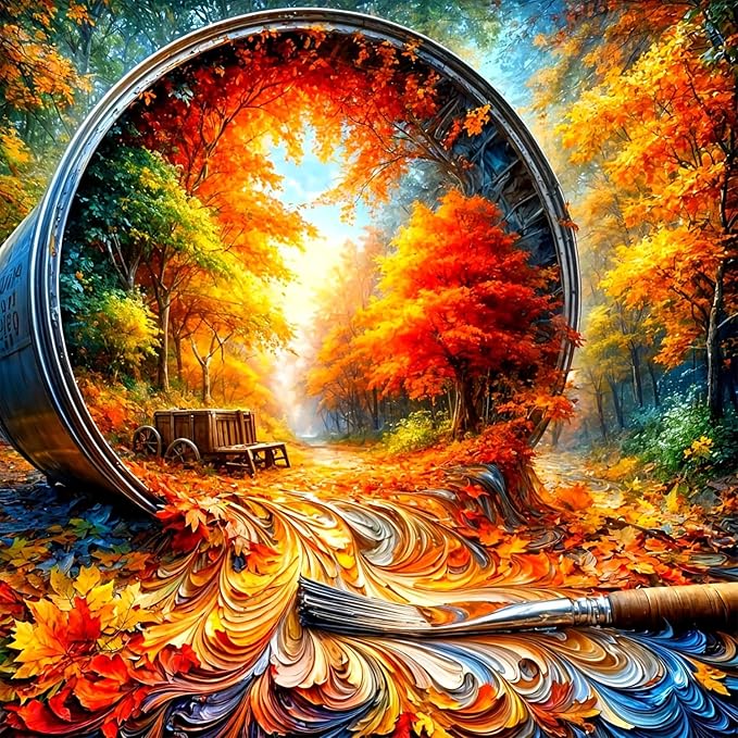 CZYWJMEI 5D Fall Diamond Painting Kits for Adults Beginners,DIY Maple Leaf Landscape Diamond Art,Full Round Drill Diamond Dot Gem Art Kits,Home Wall Decor 16x16 Inch