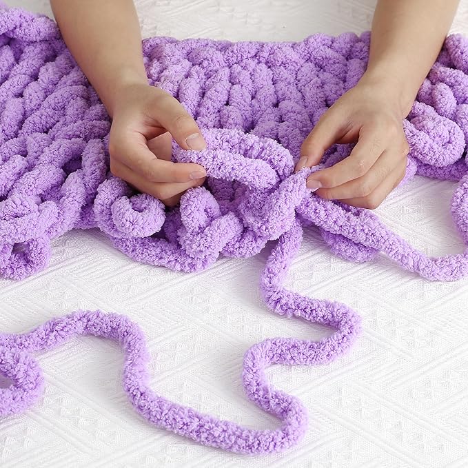 Chunky Chenille Yarn for Hand Knitting 8 Jumbo Pack Jumbo Chunky Yarn for Hand Soft Blanket Knitting, Bulky Thick Fluffy Yarn for Crocheting (Purple)
