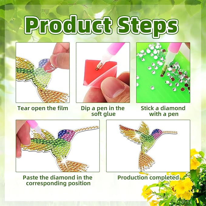 6 Pcs Diamond Painting Wind Chimes Rhinestone Hummingbird Diamond Art Suncatcher Double Sided 5D DIY Diamond Painting Kits for Adults Christmas Ornament Best Gifts for Mom