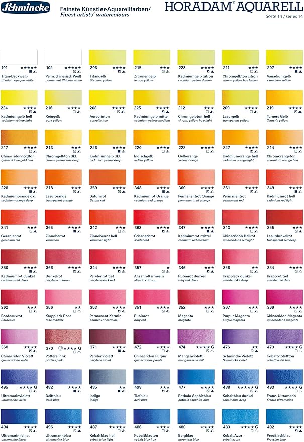 Schmincke - HORADAM® AQUARELL Premium Color Box with 47 Colors, ONetz and Porcelain Palette, 74548097, Wooden Box, Painting Set, Finest Watercolors, 47 x 1/2 Pans