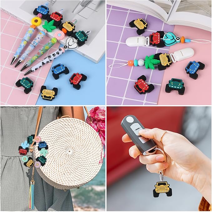 EVERMARKET 16pcs Truck Silicone Focal Beads Bulk - Car Silicone Beads for Pens, DIY Crafts Necklace, Bracelet, Lanyard
