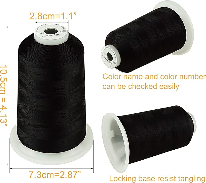 Simthread - 33 Selections - Various Assorted Color Packs of Polyester Embroidery Machine Thread Huge Spool 5500Y for All Purpose Sewing Embroidery Machines - #900 Black