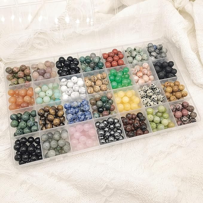 560pcs Crystal Beads for Jewelry Making Bulk,Natural Stone Beads Charm Gemstone DIY for Friendship Bracelet Making Kit Supplies(8mm,28 Color A)