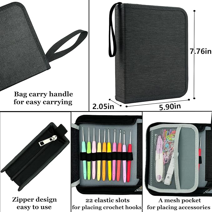 Hobekoee 22 Sizes Crochet Hooks Set with Black Case,0.5mm-10mm Ergonomic Soft Handle Crochet Hook Needles Set for Arthritic Hands,Complete Crochet Set