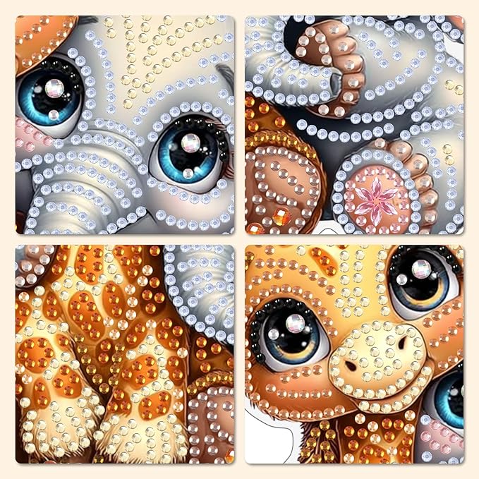 MXJSUA Diamond Art Hanging Kits for Adults Beginners, Giraffe and Elephant DIY Acrylic Special Shaped Crystal Diamond Gem Art Pendant Drills Painting Ornament for Home Wall Decor and Gift