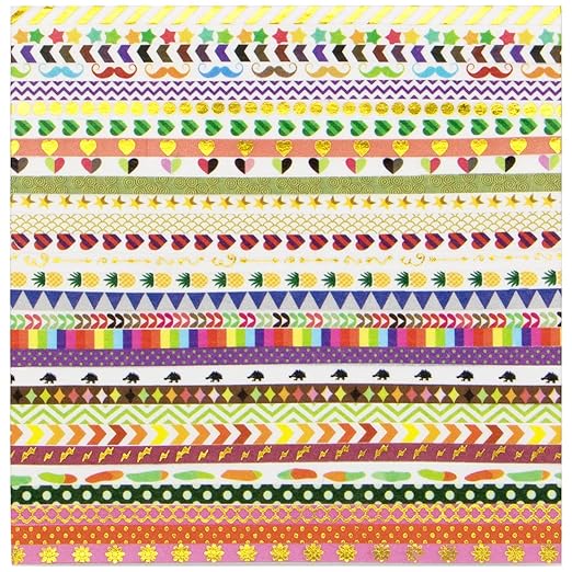 Cute 48 Rolls Washi Tape Set,Foil Gold Thin Decorative Masking Washi Tapes,3MM Wide DIY Paper Tape for DIY Craft Scrapbooking Gift Wrapping Planner