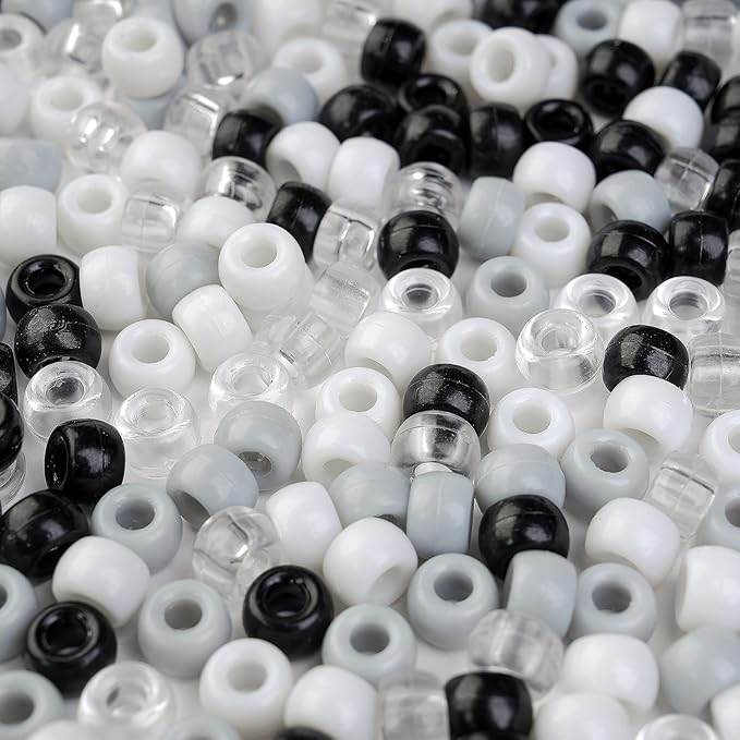 1000pcs Pony Beads, 15 Color Kandi Beads for Bracelets Making Kit, Hair Braids Crafts Jewelry Making Crafts Friendship Necklace Earrings DIY (Black, White, Gray Mixed Color)