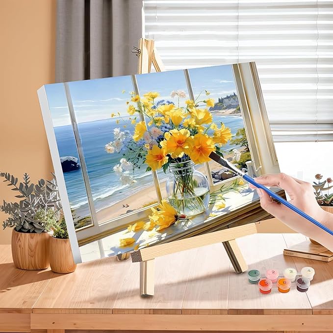 Vase Flower Paint by Numbers for Adults with Framed Canvas-with Wooden Easel,Paint by Number on Canvas Flowers,DIY Acrylic Oil Painting Kits with Brushes Nice Gift Box for Home Wall Decor(12x16inch)