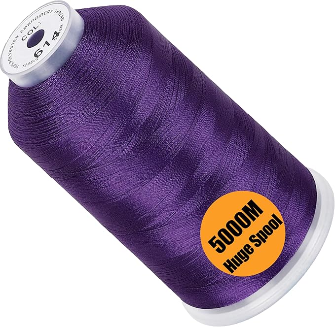 New brothread - Single Huge Spool 5000M Each Polyester Embroidery Machine Thread 40WT for Commercial and Domestic Machines - Purple
