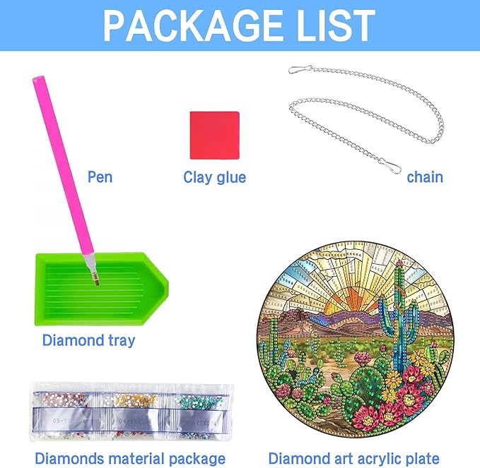 VAIIEYO 5D Cactus Diamond Art Hanging Ornament, Plant Diamond Painting Suncatchers Window Hanging Kit with Chain, 7.5x7.5 inch Crystal Pendant Art Craft for Gift Home Wall Front Door Decoration