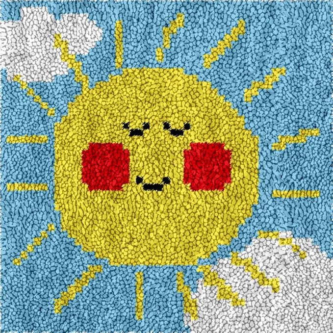 Yglnden Latch Hook Kits Rug Sunflower Crochet Yarn Cushion Colour Pre-Printed Canvas Rug Needlework DIY Hook and Latch Kit Christmas Home Decoration 30x30cm/12 X12inch