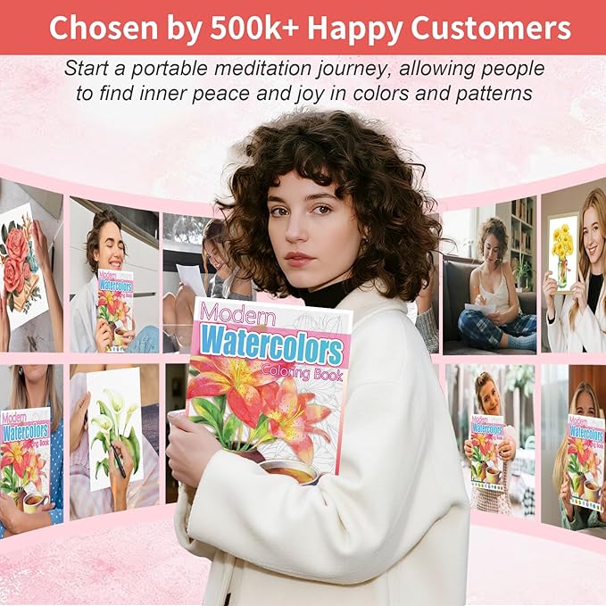 Watercoloring Book, A4 Water Coloring Book Paint Book Beginner Friendly - Watercolor Coloring Books for Adults, 12 Pre-Printed Designs on 180GSM Cold Press Paper, (Without Paint or Brushes) - Plant