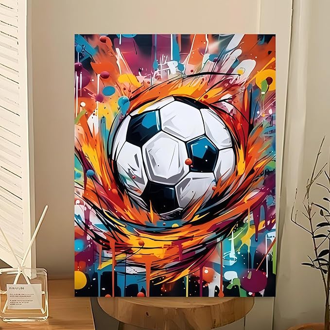 Reivworl Paint by Numbers Kit for Kids - with Frame and Easel, Soccer Paint by Number Kids Age 6-8-12 Boys Girls, Paint by Numbers for Gifts and Decor (9.5X12Inch)