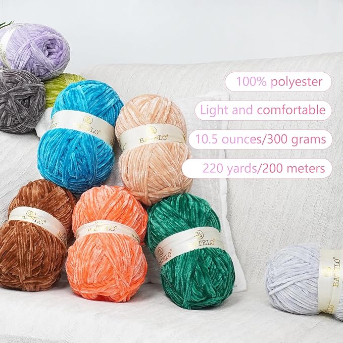 Velvet Chenille Yarn for Crocheting & Knitting 1440 Yards, Soft Thick Fluffy Bulky Blanket Yarn, 4 Pack of 10.5oz (Grey Black)