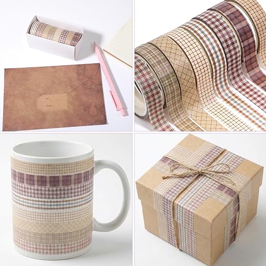 8 Rolls Flowers Arts Adhesive Tapes,Sakura Washi Tape Charming Vintage Washi Tape Set Thin Retro Decorative Masking Tapes for Journals Scrapbooking DIY Crafts Planners Gift Wrapping(Lattice)