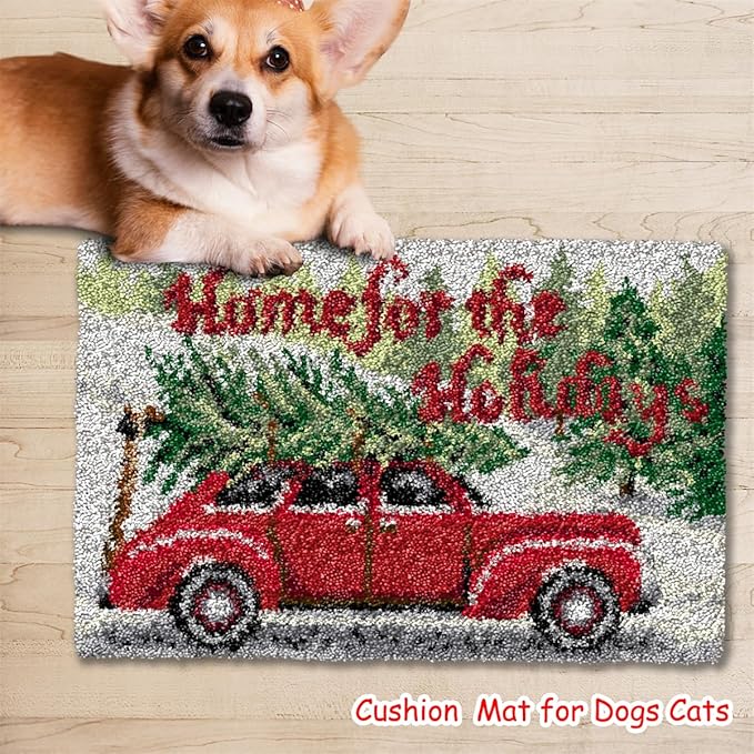 DL-YTG Latch Hook Kits Rug Christmas Car Crochet Yarn Cushion Colour Pre-Printed Canvas Cover Rug Needlework DIY Hook and Latch Kit Home Decoration 25x16in/62X40CM