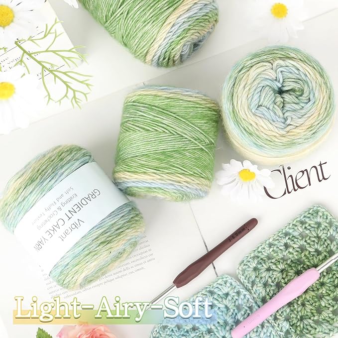 Katech Yarn for Crocheting-Gradient Cake Yarn-4x100g 60% Cotton 30% Acrylic 10% Wool-Ombré Multicolor Soft Rainbow Cotton Crochet Yarn for Scarves, Shawls, Blankets, and Garments(F)