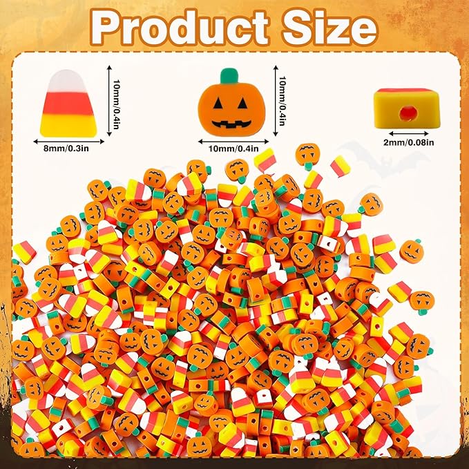 Augshy 300Pcs Halloween Polymer Clay Beads, Pumpkin Candy Corn Clay Beads Spacer Loose Beads for Bracelets Necklaces Earrings Craft Supplies for Jewelry Making