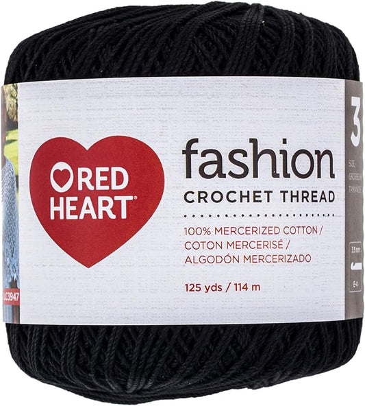 Red Heart Fashion Size 3 Crochet Thread, Black
