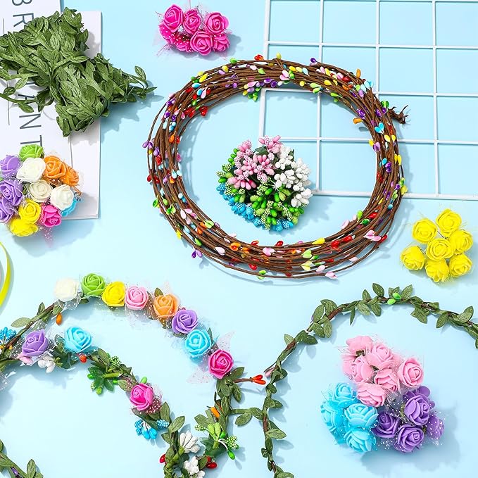 Syhood Rose Style Crowns Making Kit, 168 Pcs Parts, Make Your Own Flower Crown Wreath Headbands Craft Set Hair Accessories Handmade DIY Floral Crown Garland Kit Presents for Woman Adult Party