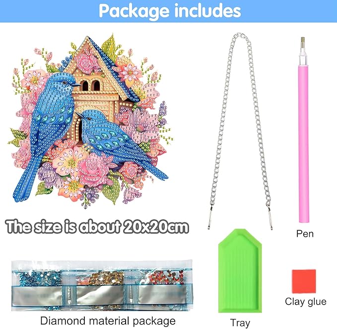 Reofrey Hanging Diamond Art Kits for Adults– 8x8Inch Birds Hanging Ornament Acrylic Board Double Sided Pattern Crystal Diamond Art Suncatcher Pendant, for Home Wall Window Decoration Handmade Gift