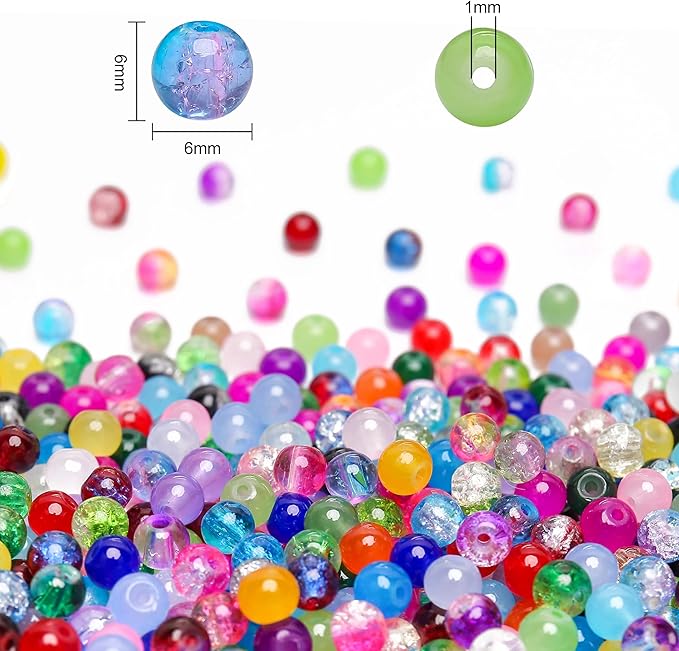 BONNY BOXX 2880 PCs 6mm Round Glass Beads for Jewelry Making, Bulk Crystal Beads in 48 Assorted Colors, Crackle Glass Beads for Bracelets, Necklaces, Earrings, Jewelry Design & DIY Art Projects