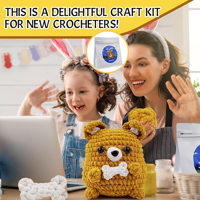 Vanttokeey Crochet Kit for Beginners, Animal Amigurumi Crochet Kits Included, Step-by-Step Video Tutorials, Beginner Crochet Kit for Adults and Kids, DIY Easy Crochet Crafts (Puppy)