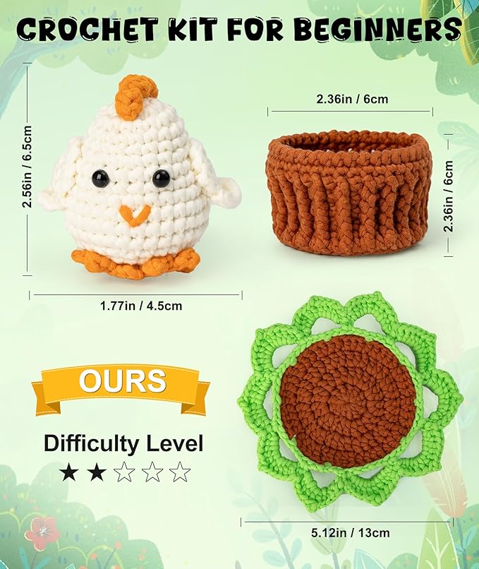 Totiro Crochet Kit for Beginners, Chicken Amigurumi Starter Kit, Easy DIY Craft Set with Step-by-Step Video Tutorials, Coaster Crochet Pattern Learning Kit for Teens Adults Birthday Gift
