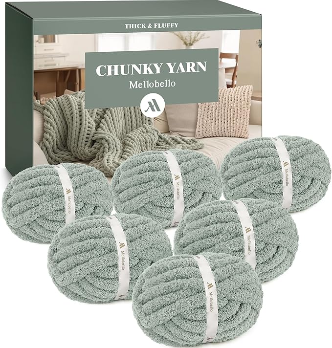 Jumbo Chenille Chunky Yarn for Crocheting - Super Bulky Fluffy Chunky Yarn for Hand Knitting - Extra Thick Soft Blanket Big Yarn 6 Jumbo Pack (27yds,8 oz Each Skein)
