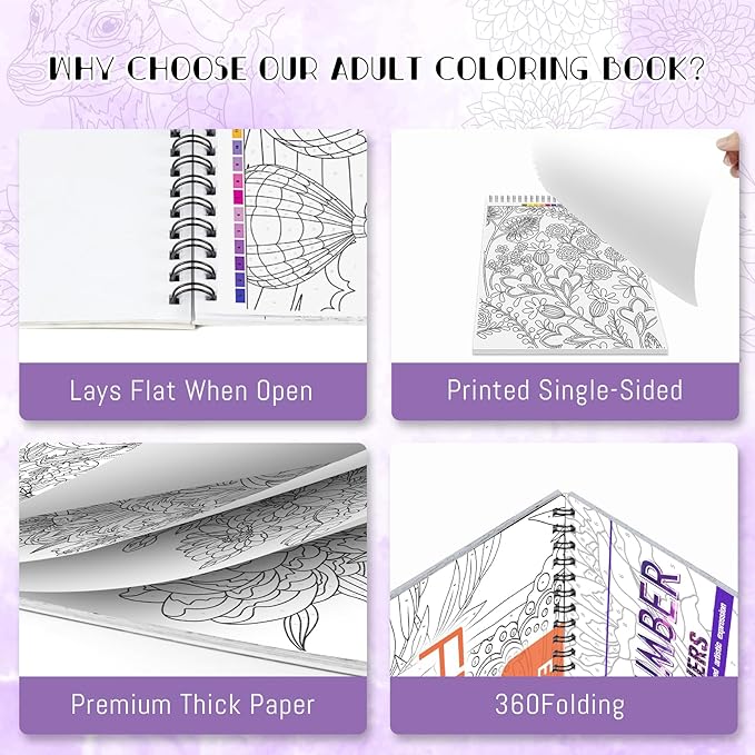 Color by Numbers Adult Coloring Books, 3Pcs Color by Number Coloring Books for Adult Relaxation, Anxiety Relief Mindfulness Gifts, Brain Activity Game for Adults (Flowers & Natures & Animals)