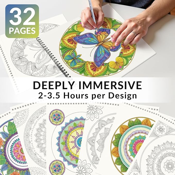 FUN LAVIE Mandala Coloring Book for Adults Relaxation and Teens Stress Relief, Spiral Coloring Book for Women, Spiral Bound Mindfulness Stress-Free Patterns for Adult, Large Print Coloring for Men
