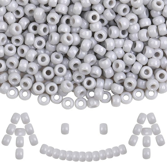 Plastic Pony Beads, 1000 Pcs, 6x9mm, for Bracelet, Hair Braiding, Friendship Bracelets, Jewelry Making (Gray)