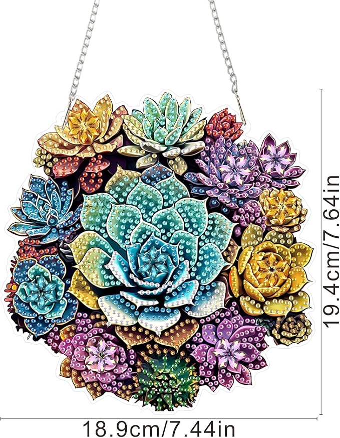 SENQAO Mandala Diamond Art Hanging Kit for Adult, Special Shaped Rhinestone,DIY Acrylic 5D Diamond Art Painting Window Pendants Home Garden Wall Hanging Kits Hanging Ornament（Mandala Succulent Plants）