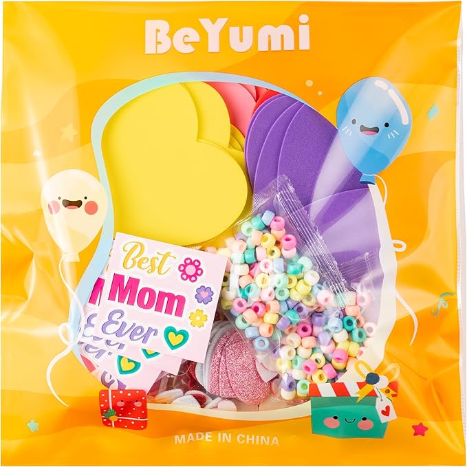 BeYumi Mom Necklace Craft Kit - 24Pcs Mother's Day DIY Foam Heart Best Mom Ever Necklace Making Kit With Gem Sticker DIY Thank You Craft for Kid Home School Classroom Family Party Favor Fun Activities