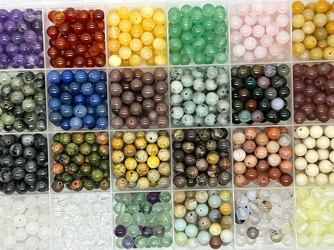 Yephac 960pcs 6mm Gemstone Beads for Jewelry Making, 400g Loose Beads Box Assorted (24 Colors-5,6mm)