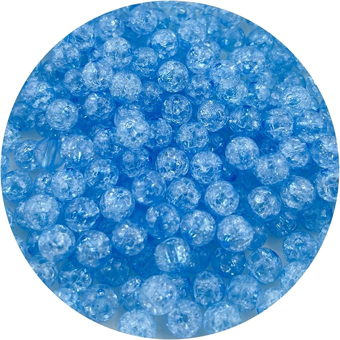 400pcs 8mm Acrylic Crackle Beads - Round Crystal Acrylic Craft Beads with Hole for Jewelry Making - Bracelets, Necklaces - Blue